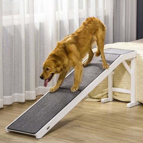 PawHut Pet Ramp for Dogs Non-slip Carpet Top Platform Pine Wood 74"L x 16"W x 25"H - 74" x 16" x 25"