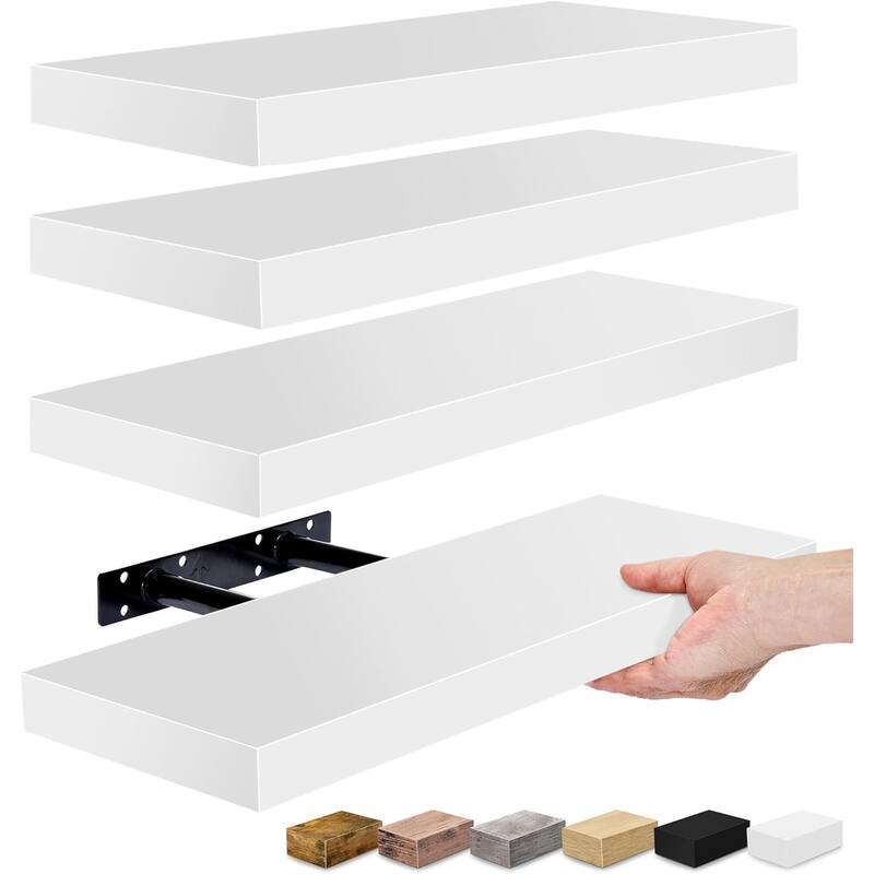 Wall Mounted Bookshelf (4 Pack) - 16.25 in L x 5.50 in W - White
