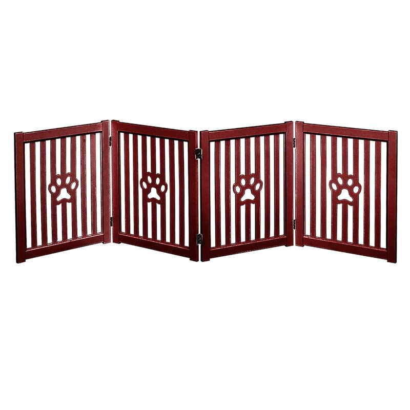 Trimate: 80"L x 23.6"H 4 Panel, Foldable Wooden Freestanding Pet Gate, Mahogany