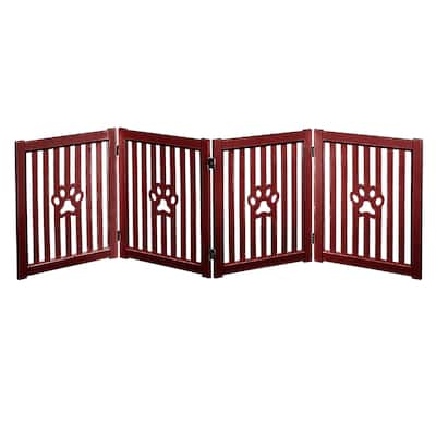 Trimate: 80"L x 23.6"H 4 Panel, Foldable Wooden Freestanding Pet Gate, Mahogany