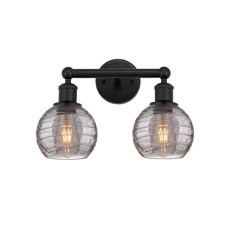 Innovations Lighting 616-2W 10 15 Athens Deco Swirl Vanity Athens Deco - Matte Black / Light Smoke Deco Swirl