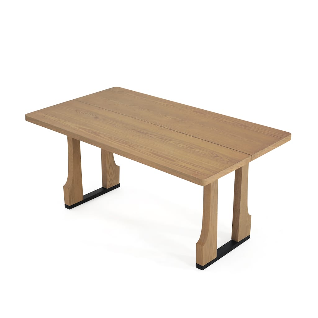 Roomfitters 63" Rectangular Dining Table with Solid Wood Top and Sturdy Double Pedestal Base, Modern Kitchen Table
