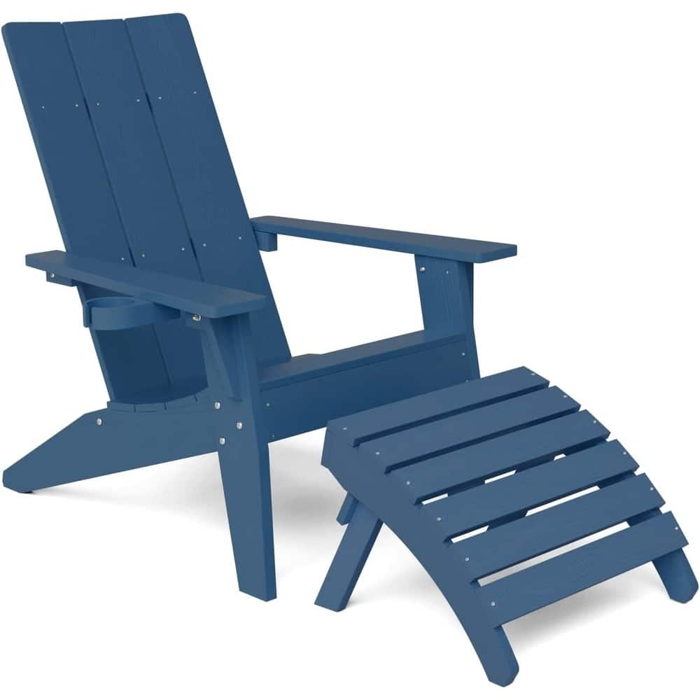 WINSOON 2-Piece All Weather HIPS Outdoor Adirondack Chair with Cup-Holder and Ottoman