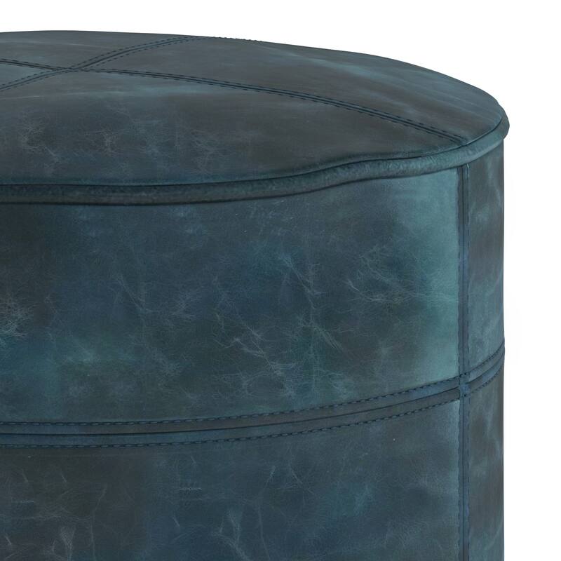 WYNDENHALL Darian Round Pouf in Genuine Leather