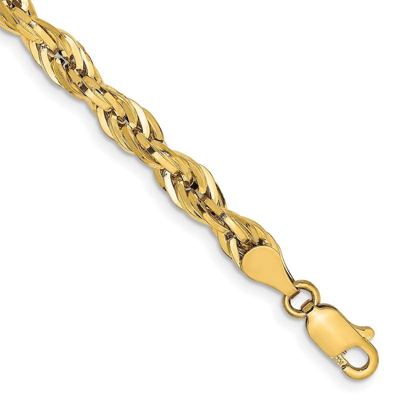 Curata 14k Yellow Gold 4.75mm Hollow Rope Chain Bracelet Options: 7" 8"