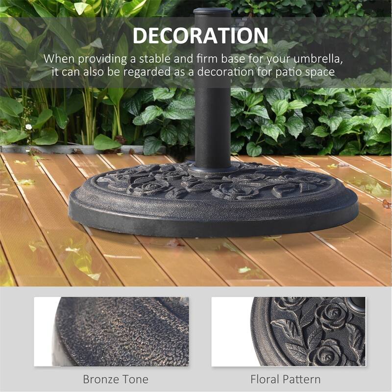 Heavy Duty Polyresin Umbrella Base Stand with Bronzed Finish – Fits 1.5 and 1.89 Inch Poles, 20 lbs Weight for Patio