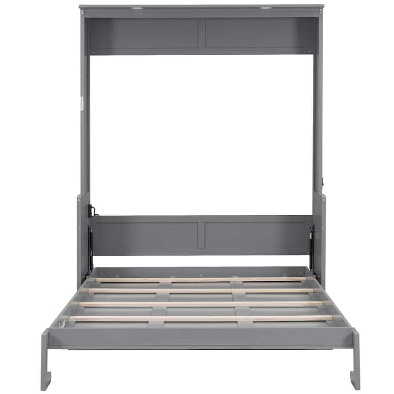 Queen Size Murphy Bed with Fold-Down Desk, Dual LED Lights & Built-In USB Power Station