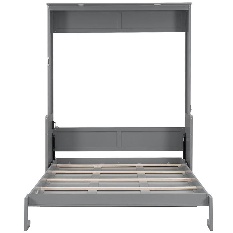 Space-Saving Queen Murphy Bed with Desk, LED Lights, and USB Charging