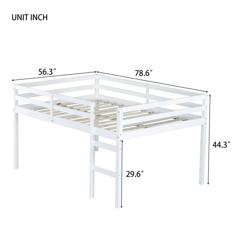 Full Size Rubber Wood Loft Bed with Ladder