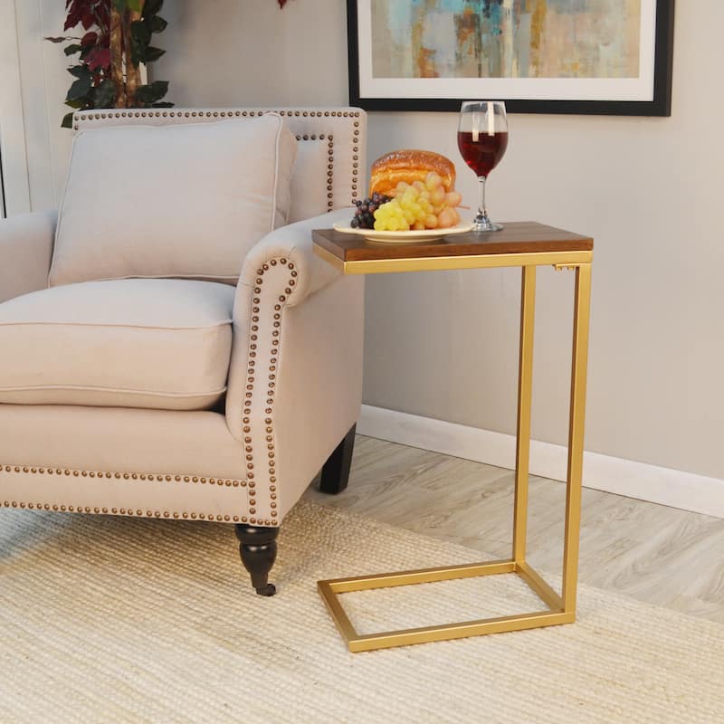 Carolina Living Aggie C-Form Accent Table - Harvest Oak Top - Aged Iron Base