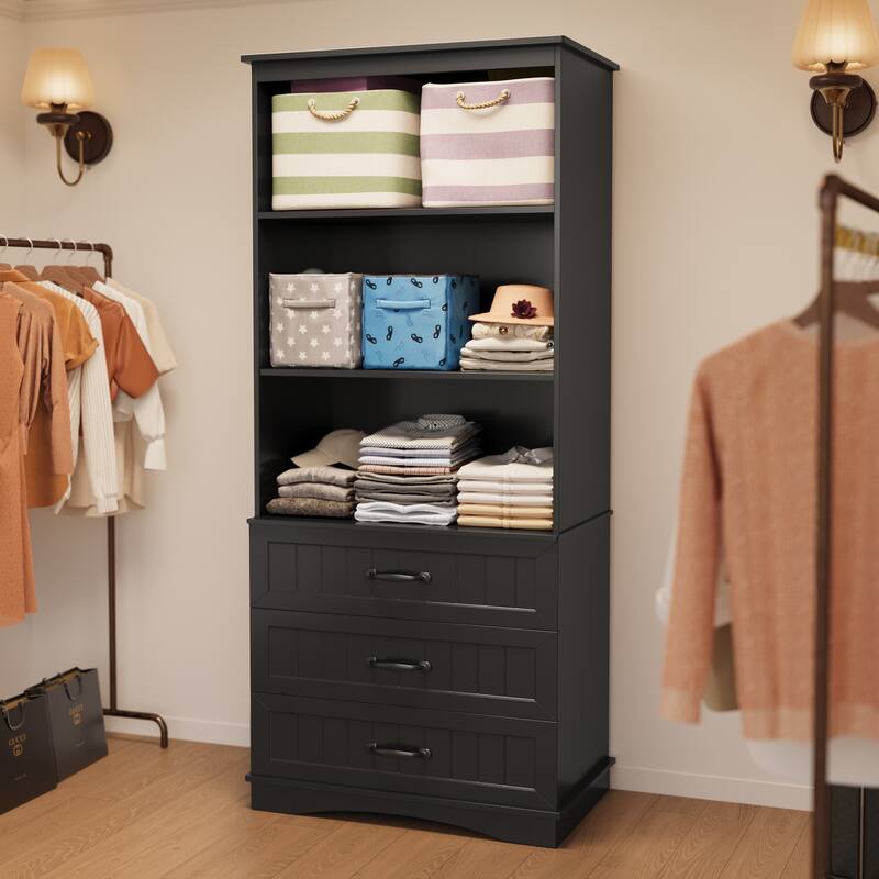 70'' Tall Bookcase with 3 Drawers Wooden Bookshelf with Storage Cabinet