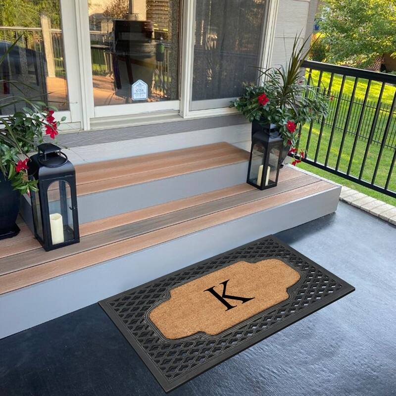 A1HC Mesh Border Rubber and Coir Large Heavy-Duty Outdoor Monogrammed Doormat, 23"X38" Black