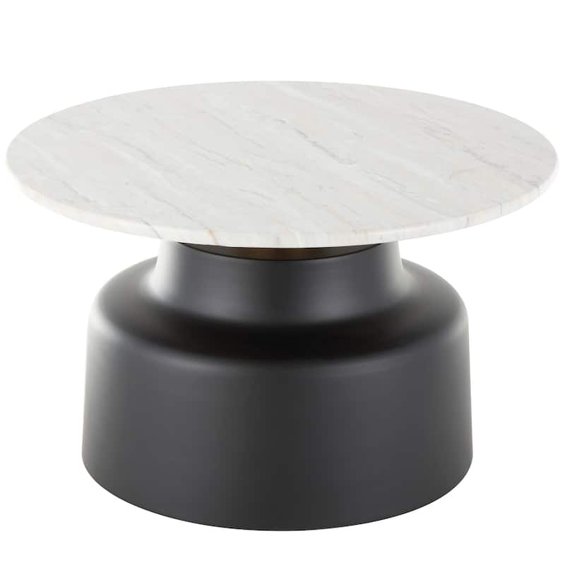 Black Metal Pedestal Coffee Table with Faux White Marble Top