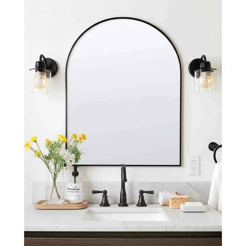 HomeRoots 39" Black Arch Metal Framed Bathroom Vanity Mirror - 28.29 in. x 39.30 in. x 3.53 in. - 28.29 in. x 39.30 in.  x 3.53 in.