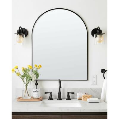 HomeRoots 39" Black Arch Metal Framed Bathroom Vanity Mirror - 28.29 in. x 39.30 in. x 3.53 in.