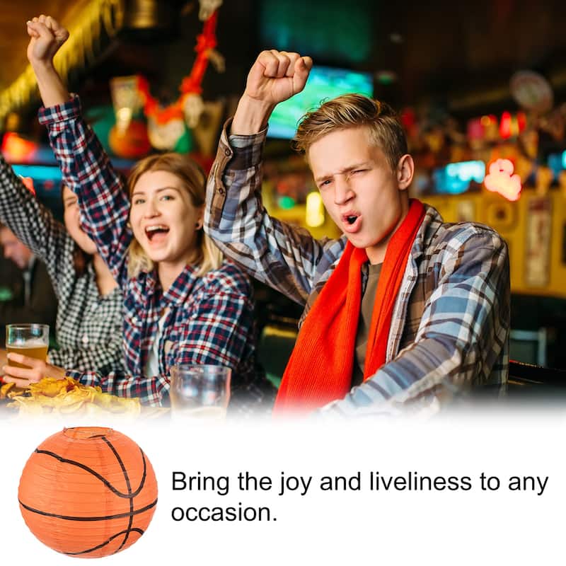 3 Pcs Basketball Paper Lanterns Round Hanging Chinese/Japanese Decor - Orange