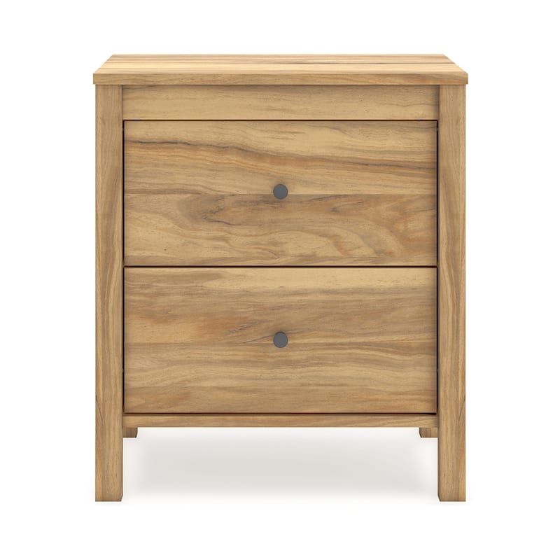 Maci Nightstand, 2 Drawers, Light Natural Brown Wood Finish, 24 Inch