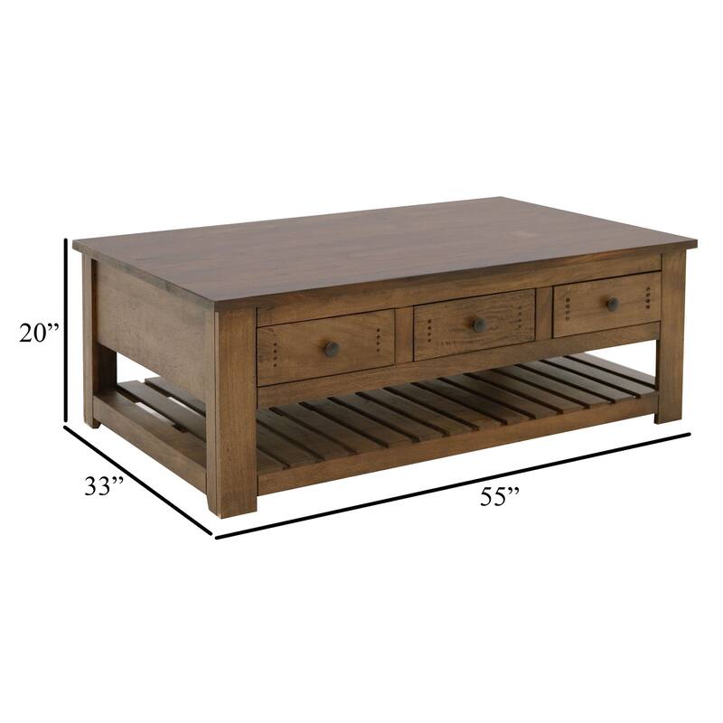 Linaa Cocktail Coffee Table, 6 Drawers, Barrel Brown Wood, 55 Inch