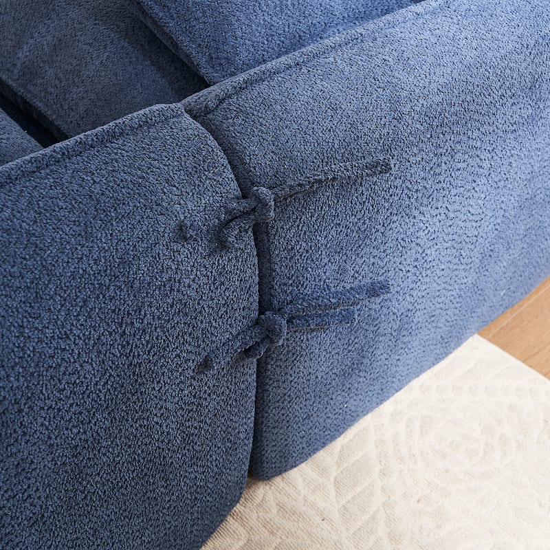 Blue Deep Seat Compression 3 Seater L-Shape Sleeper Sofa for Living Room