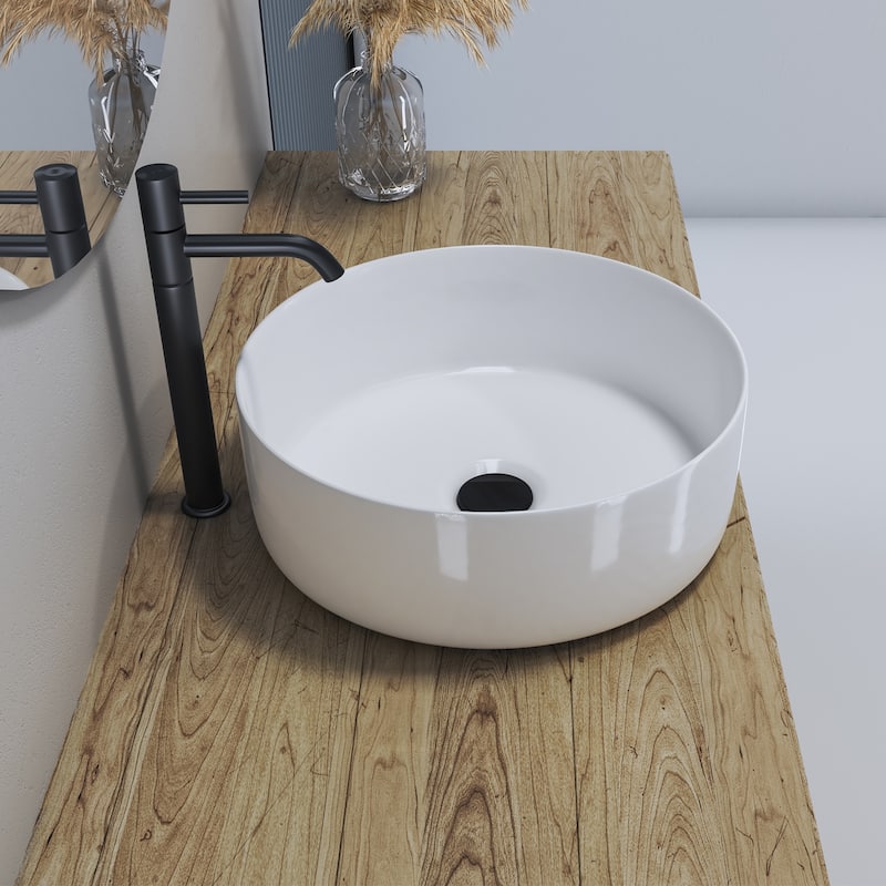 Altair 14 x 14 in. Round White Finish Ceramic Vessel Bathroom Vessel Sink