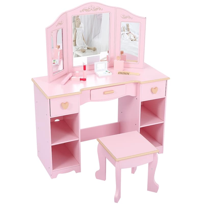 Vanity Table and Chair Set, Kids Makeup Dressing Table