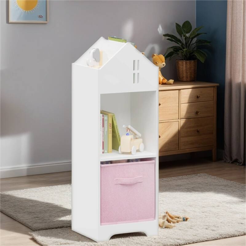 2-Tier Kids Bookcase with Storage and Collapsible Fabric Drawers