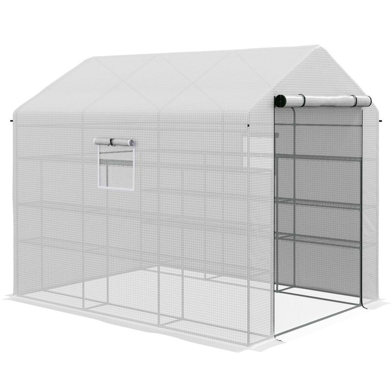 Outsunny 8' x 6' x 7' Portable Walk-in Greenhouse, 18 Shelf Hot House, Roll Up Zipper Door, UV protective