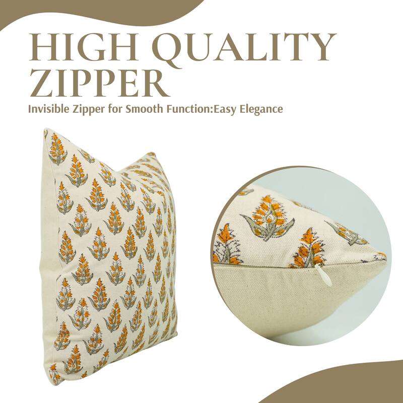 Fabdivine Hand Block Print Pillowcase in Cotton for Hotel Floral Cushion Cover Farmhouse Throw Décor, Coastal Tulip