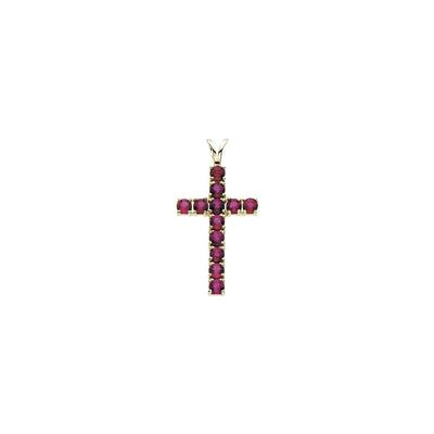 14k Yellow Gold Ruby Cross Pendant (L-24mm, W-15mm) - Red