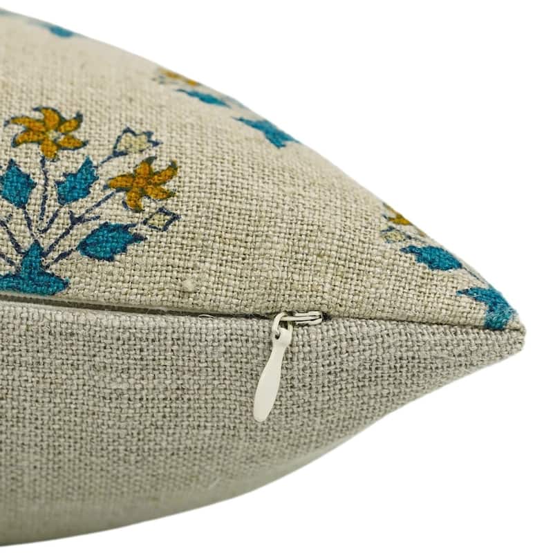 Linen Farmhouse Block print pillow Cover - Diwali Flower