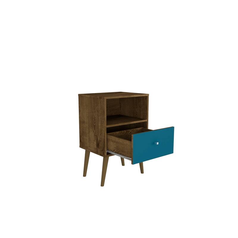 Modern Rustic Brown and Blue Slate Nightstand with 1 Drawer and Open Cubby