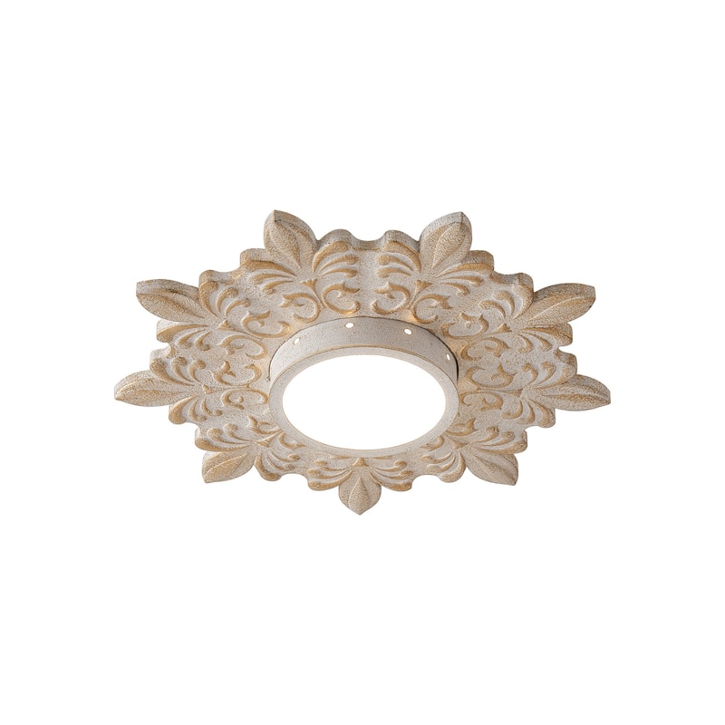 Boho 21.6-Inch Distressed White Wood Flush Mount Ceiling Light, 3CCT Dimmable - 21.6 in. D x 21.6 in. W x 3 in. H