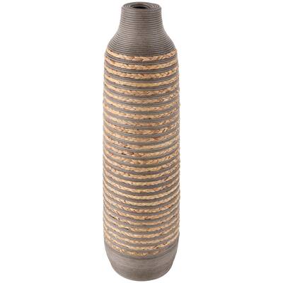 Brown Seagrass Handmade Braided Vase with Layered Gray Paneling