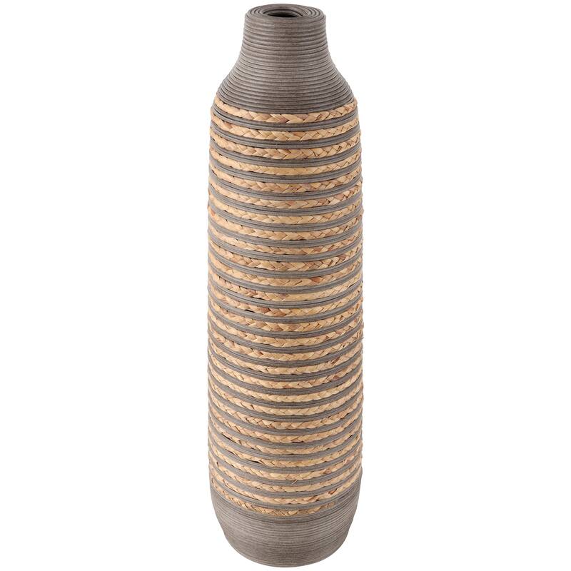 Brown Seagrass Handmade Braided Decorative Vase with Layered Gray Paneling