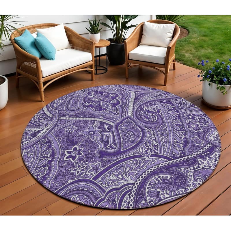 HomeRoots Paisley Traditional Rectangle Outdoor Rug - 8' Round