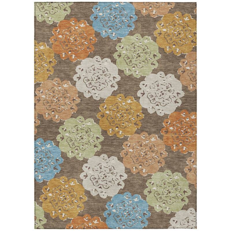 Machine Washable Indoor/ Outdoor Global Motif Chantille Rug