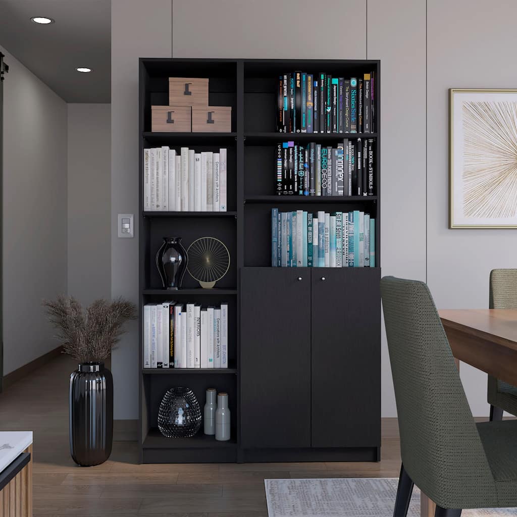 FM FURNITURE Drexel 2 Piece Living Room Set with Sutton Slim Bookcase + Sutton 2-Door Bookcase, Black