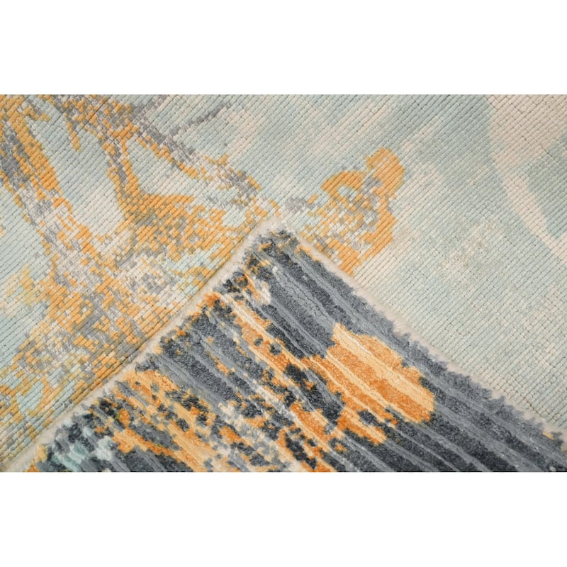 Hand Knotted Oriental Viscose Silk Carpet Modern Pictorial Multi-Colored Abstract Area Rug - 6' 6'' X 4' 5''