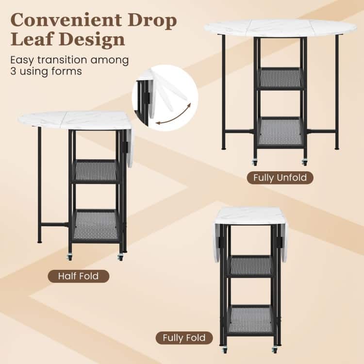 Foldable Round Dining Table with Storage Shelves for Small Spaces - 40" x 32"
