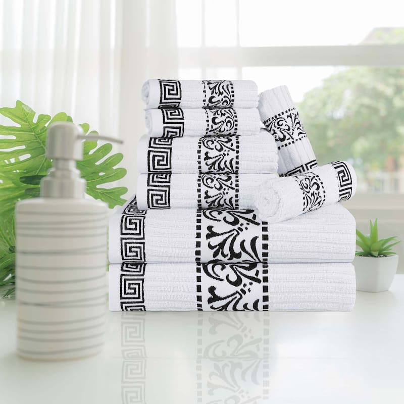 Superior Athens Cotton Floral Border Greek Key 8-Piece Towel Set