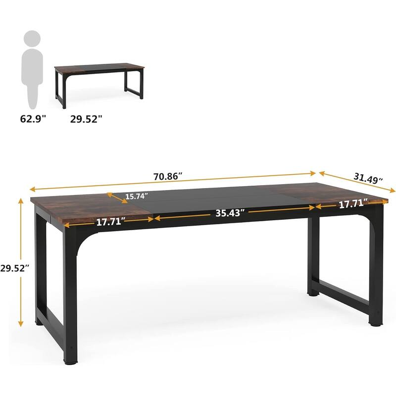 70.8" Executive Desk, Large Modern Office Computer Desk with Thick Metal Frame & Spacious Workstation