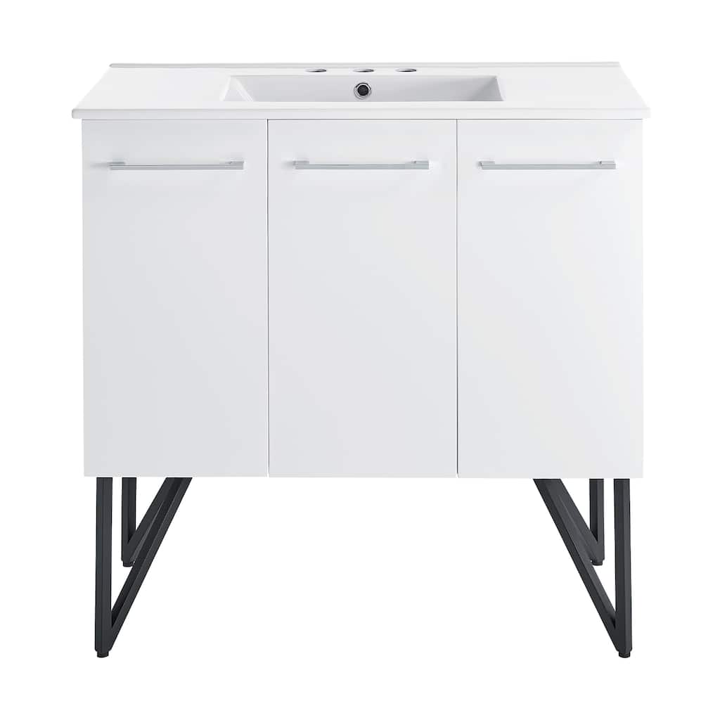 Annecy 36 In. White Bathroom Vanity With White, 3-Hole Ceramic Sink Top