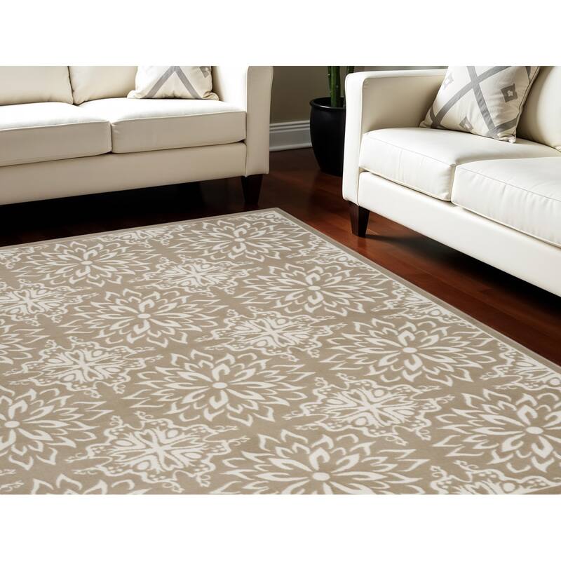 Bavuf Power Loomed Floral Traditional Non Skid Stain Resistant Area Rug By HomeRoots - 120' X '84' X '0.5 - 120' X '84' X '0.5 - Taupe - Rectangle