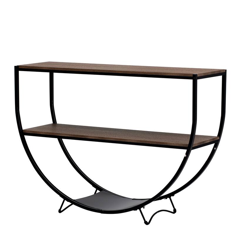 48" Rustic Console Table with Three Shelfs and Half-moon Base for Entryway or Living Room