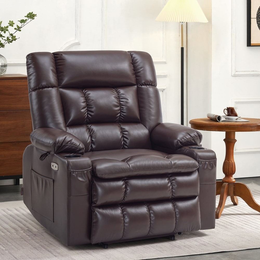 MCombo Dual Motor Power Lift Recliner Chair sofa with Massage and Heat, Infinite Position, Faux Leather R7897 (Medium-Wide)