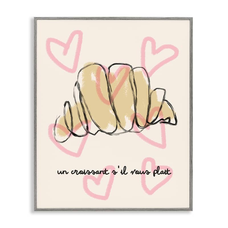 Stupell Chic Croissant with Hearts Framed Giclee Art Design By Lil' Rue - 11 x 14 - Grey