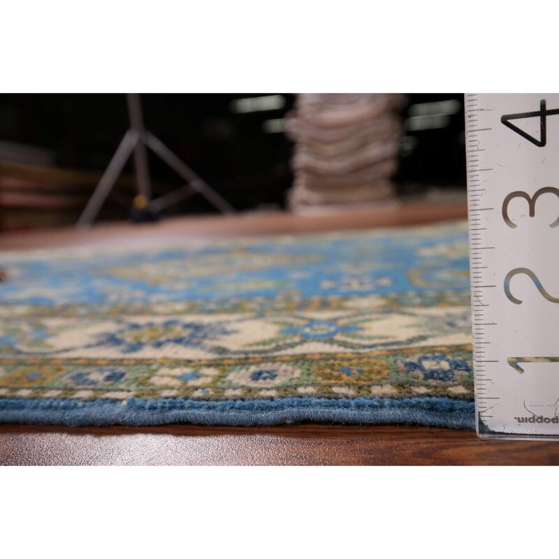 Blue Geometric Kazak Rug Handmade Oriental Wool Carpet - 3'4" x 5'0"