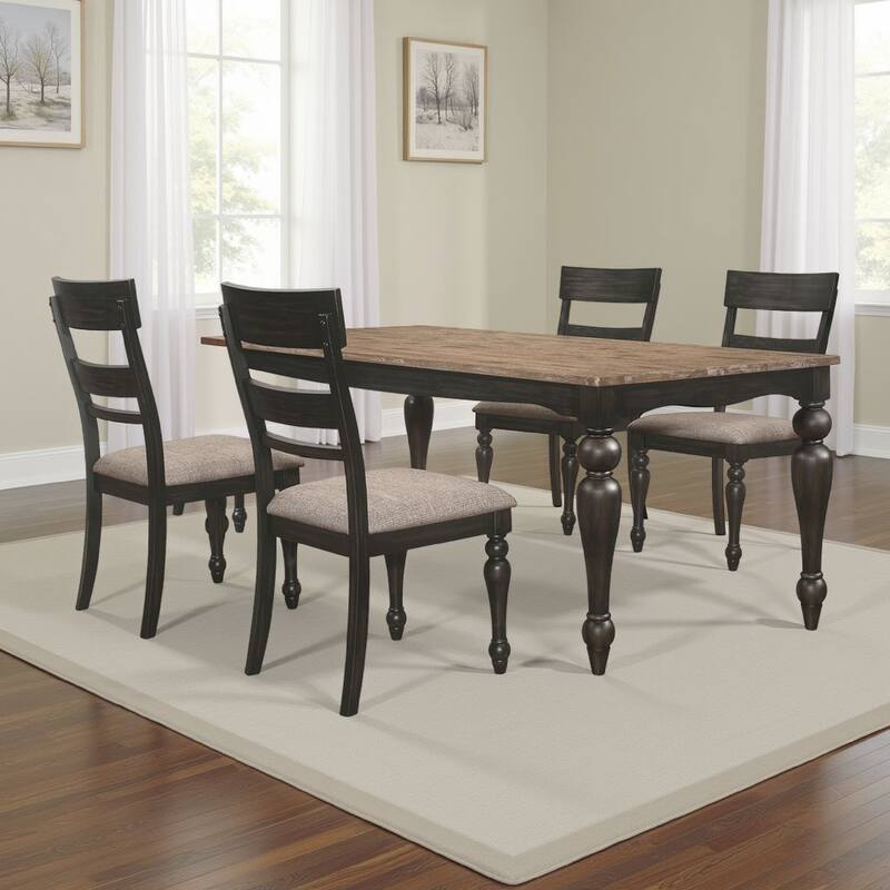 Brad 5pc Dining Table Set, Brushed Hardwood Top, 4 Chairs Light Brown Seats