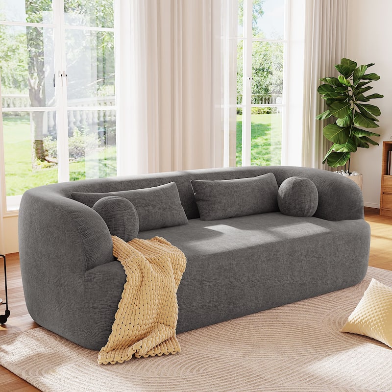 Boneless Couch Upholstered Sofa with Pillows, Gray 3-Seater Sofa Couch Settee Couch for Living Room