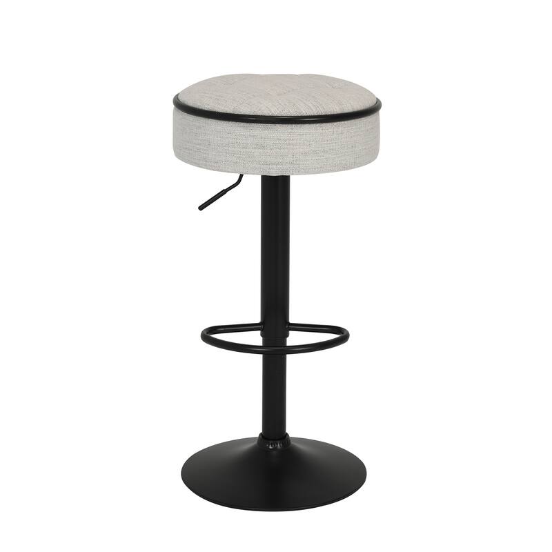 Round Linen Fabric Bar Stools Set of 2, Height Adjustable/360°Counter Height Swivel Stool